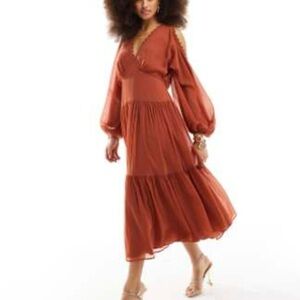 ASOS Terracotta cold shoulder Long Sleeve Dress